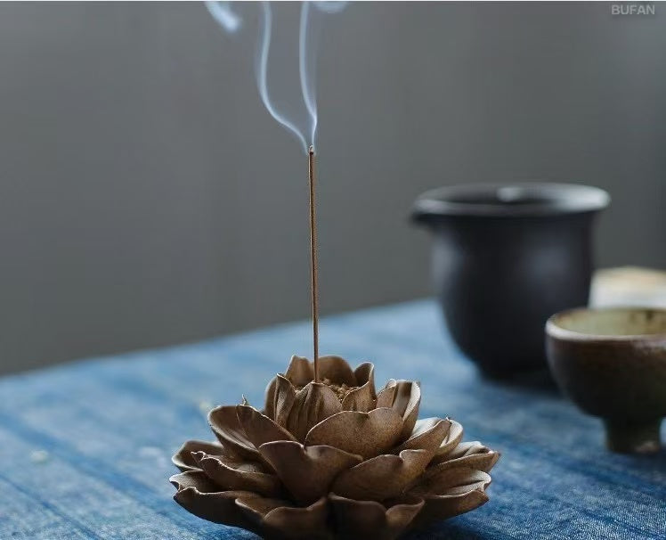 Crude Clay Hand-Pinched Lotus Incense Holder/Backflow Incense Burner